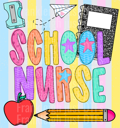 School nurse Colorful School Supplies Doodle with Stars and Apple