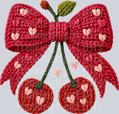 Yarn Crochet Valentine Cherry Bow