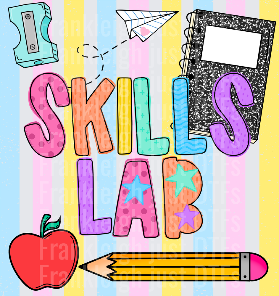 Skills lab Colorful School Supplies Doodle with Stars and Apple