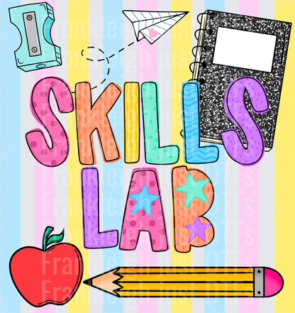 Skills lab Colorful School Supplies Doodle with Stars and Apple