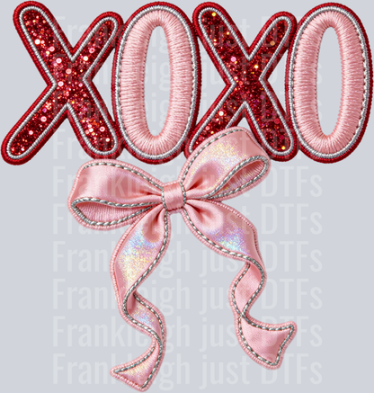 xoxo bow faux embroidery