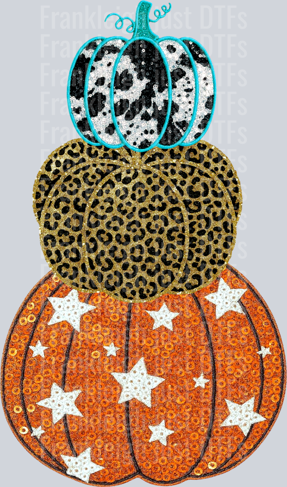 Turquoise Preppy Pumpkins Faux Embroidery