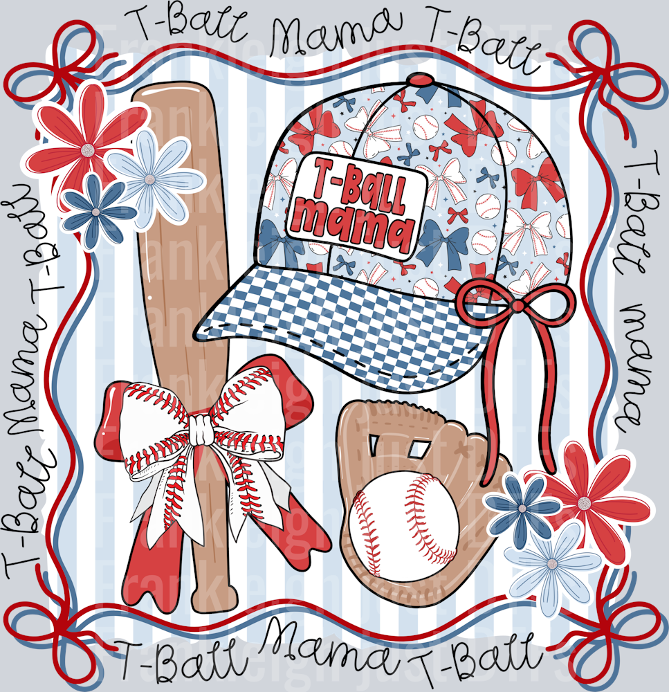 T-ball mama hat collage with words