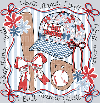 T-ball mama hat collage with words