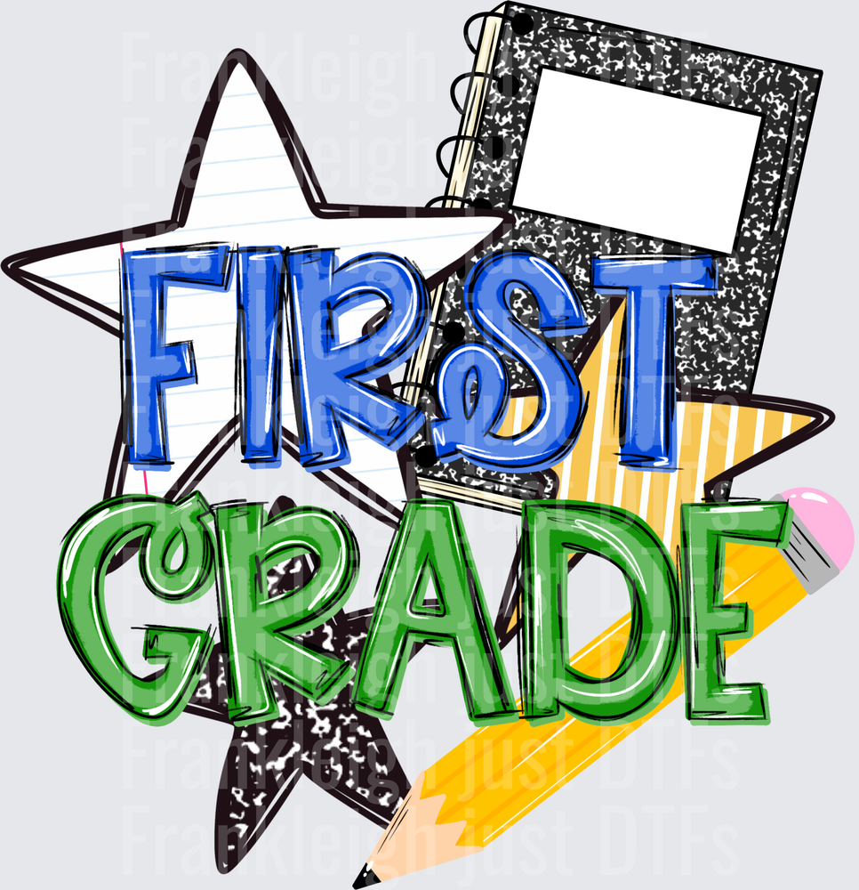 First Grade   Bold Text with Stars Pencil and Composition Notebook