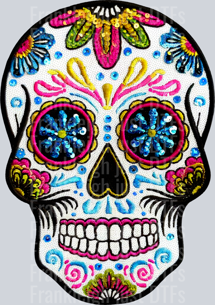 Sugar Skull Faux Embroidery Sequin