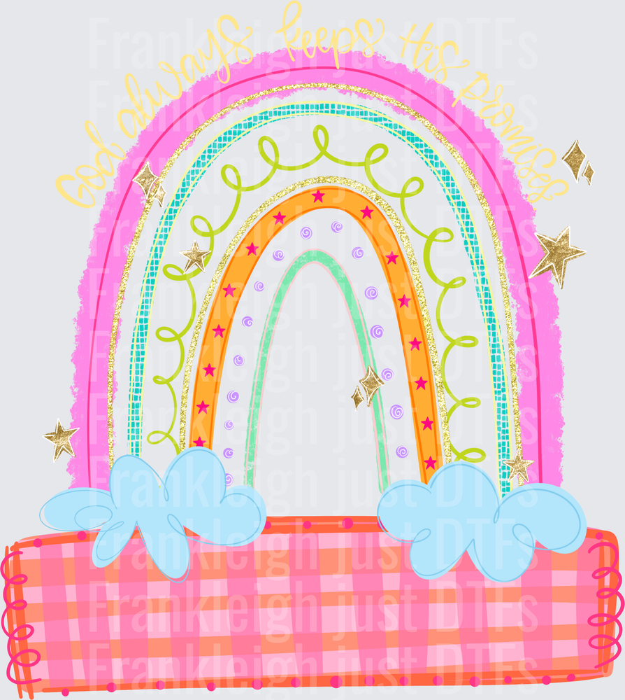 God Always Keeps His Promises Boho Rainbow with Gold Stars