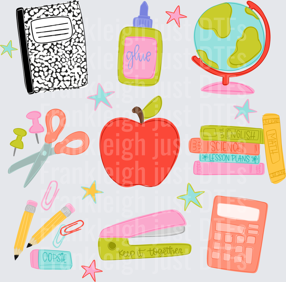 Colorful Teacher School Supplies Back to School Cluster
