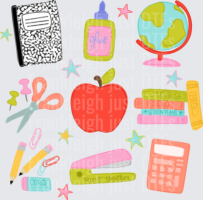 Colorful Teacher School Supplies Back to School Cluster