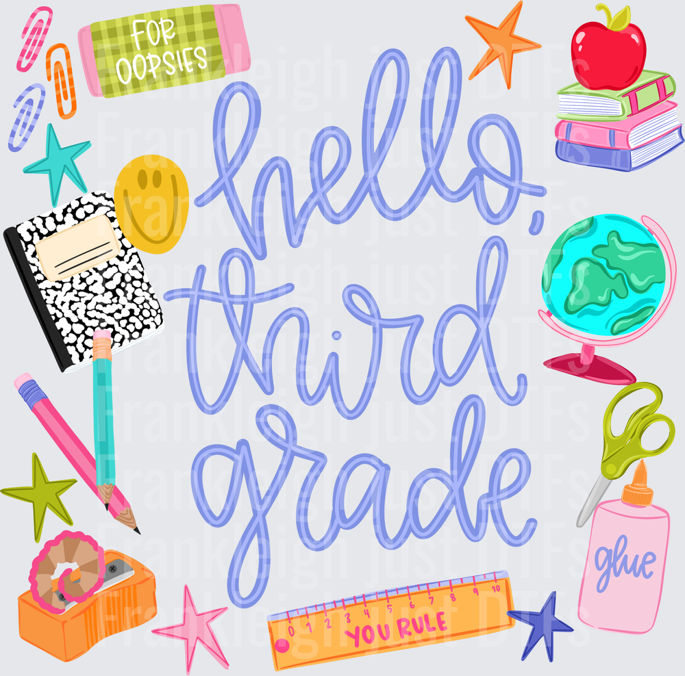 HELLO THIRD GRADE PURPLE school collage