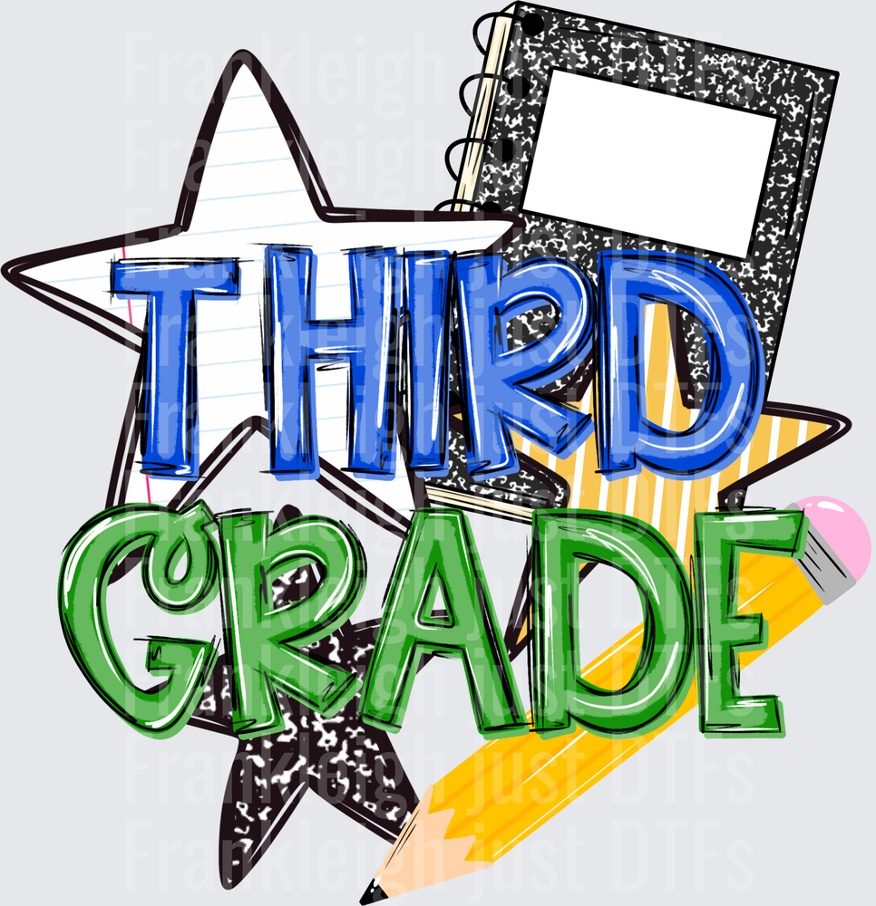 Third Grade  Bold Text with Stars Pencil and Composition Notebook