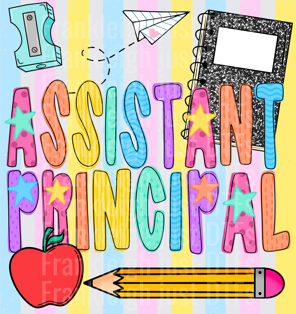 Assistant principal Colorful School Supplies Doodle with Stars and Apple