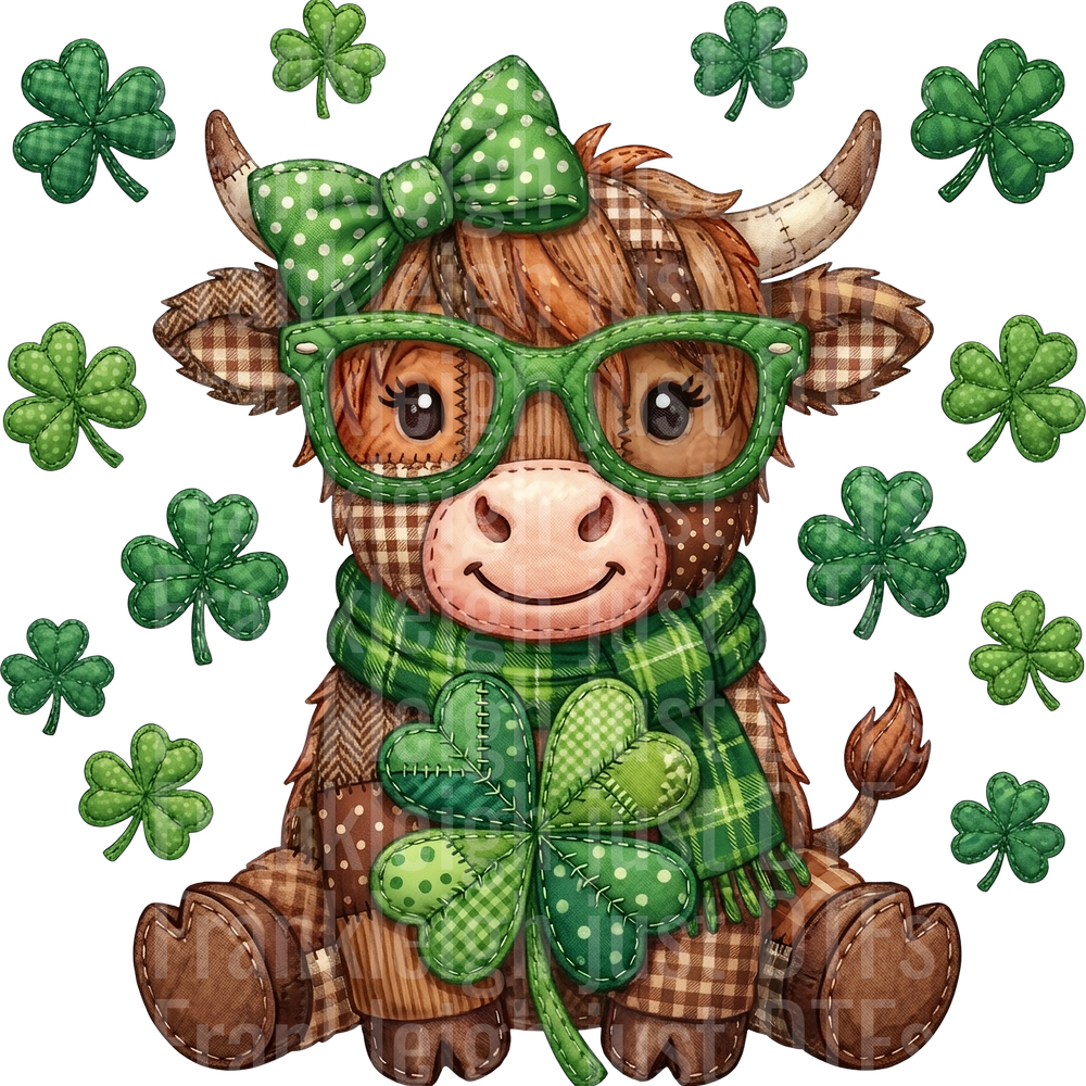08_St Patricks Day Highland Cow Patchwork Faux Yarn_109_Shamrock Clover
