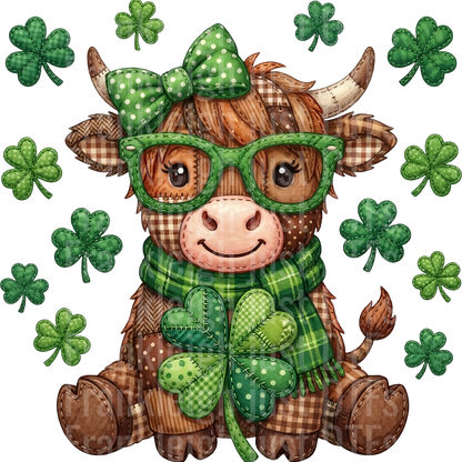08_St Patricks Day Highland Cow Patchwork Faux Yarn_109_Shamrock Clover