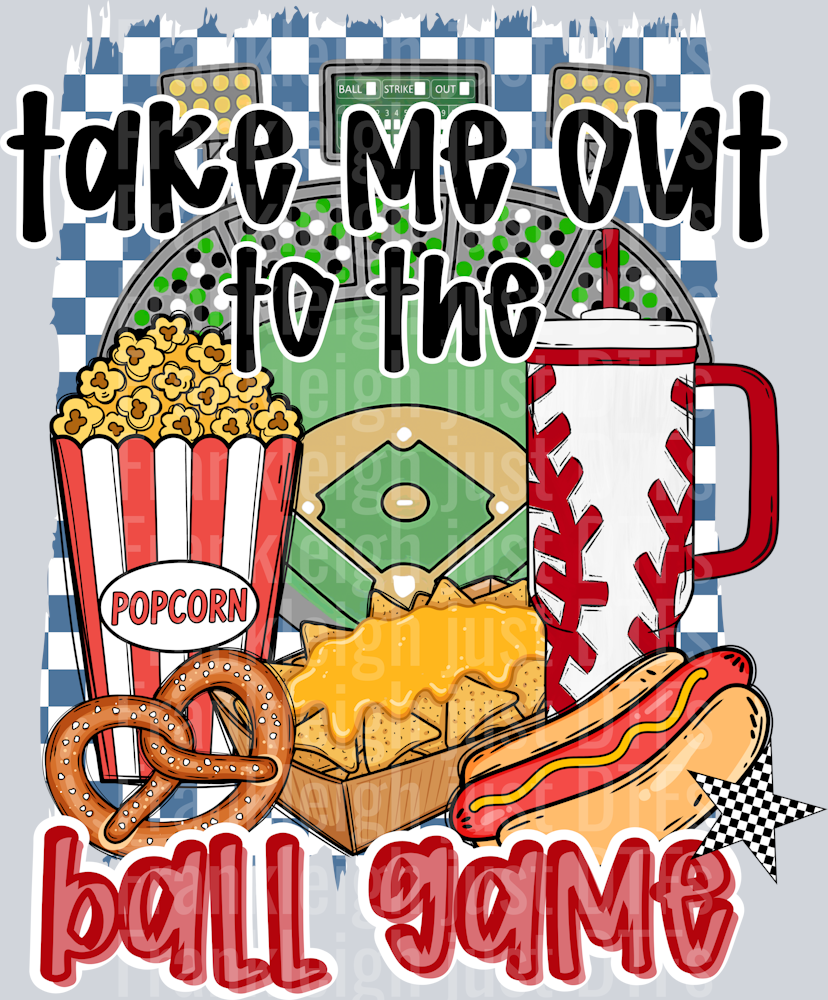 Take me out to the ball game blue checkered background