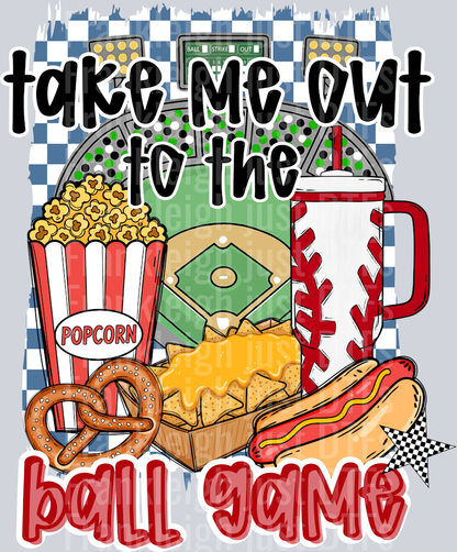 Take me out to the ball game blue checkered background