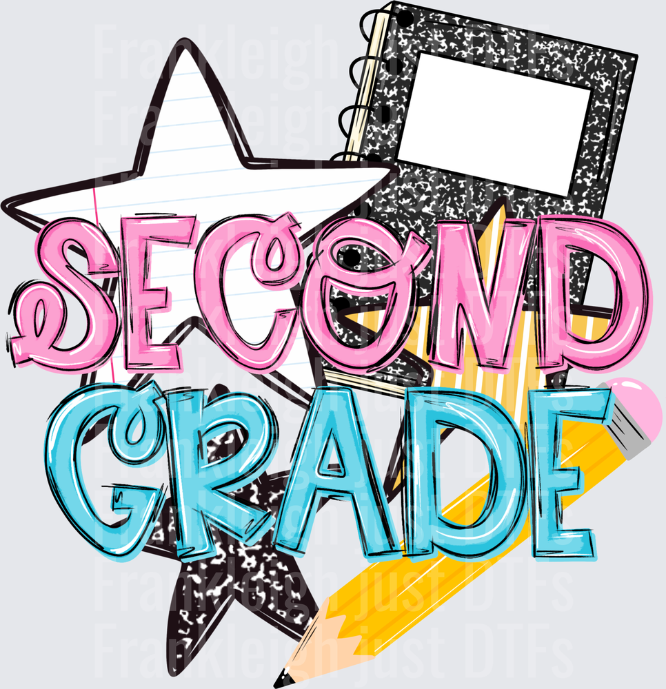 Second Grade   Pink and Blue Bold School Supply Design