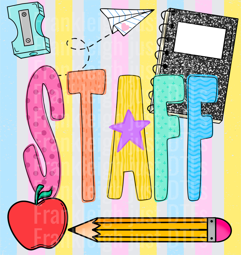 Staff Colorful School Supplies Doodle with Stars and Apple