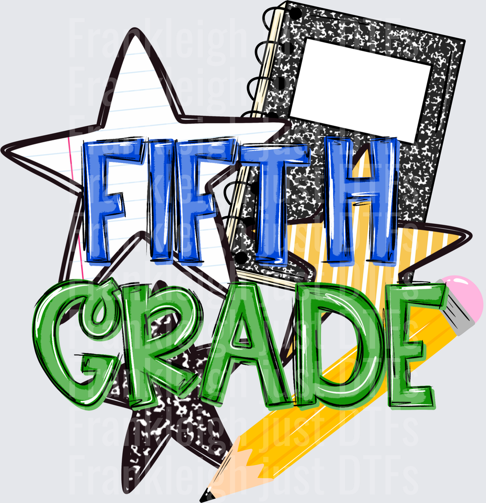 Fifth Grade  Bold Text with Stars Pencil and Composition Notebook