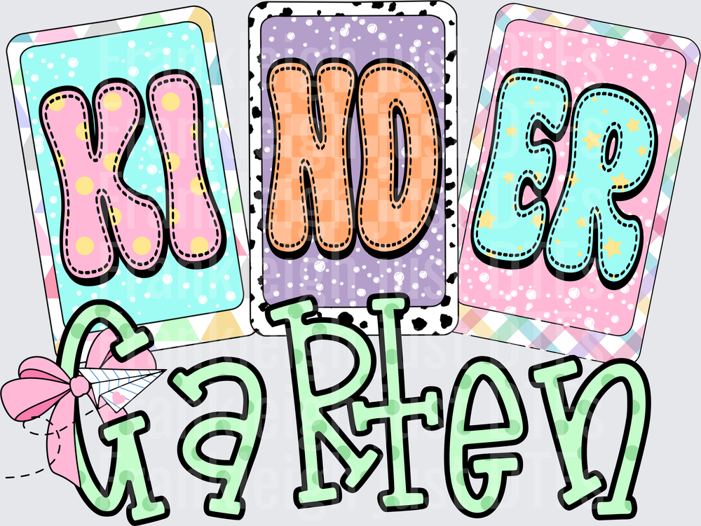 Kindergarten  Pastel Patchwork Cards with Pink Bow Design