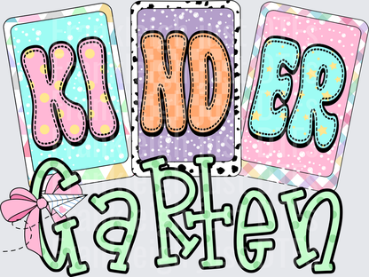 Kindergarten  Pastel Patchwork Cards with Pink Bow Design