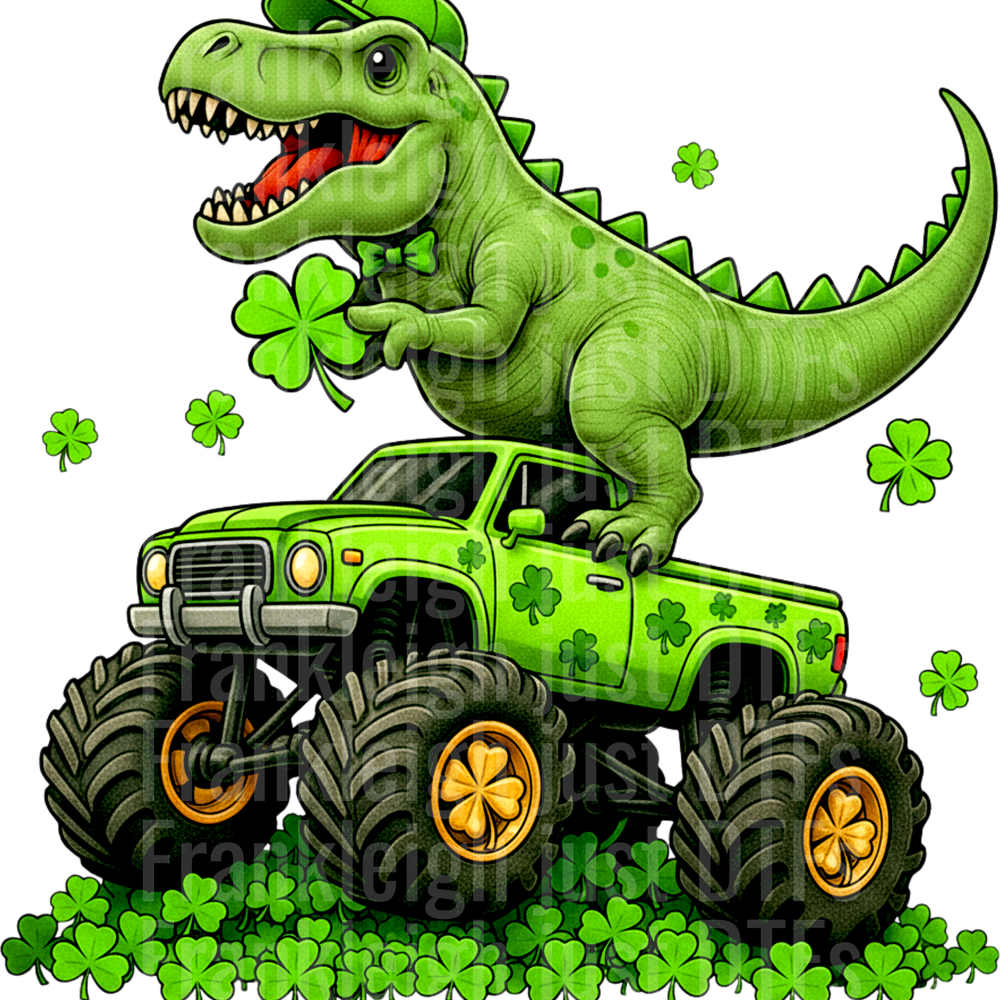 St Patricks Day T Rex Riding Monster Truck