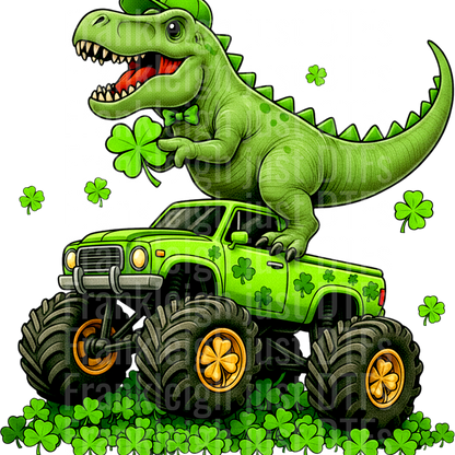 St Patricks Day T Rex Riding Monster Truck