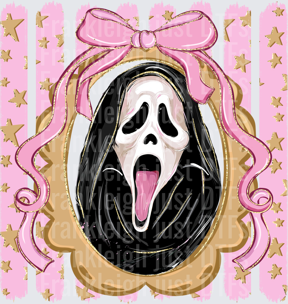 Preppy horror, ghost face frame with bow