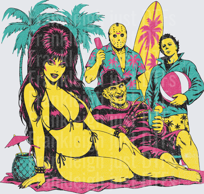 ELIVRIA WITH HORROR MEN ON THE BEACH