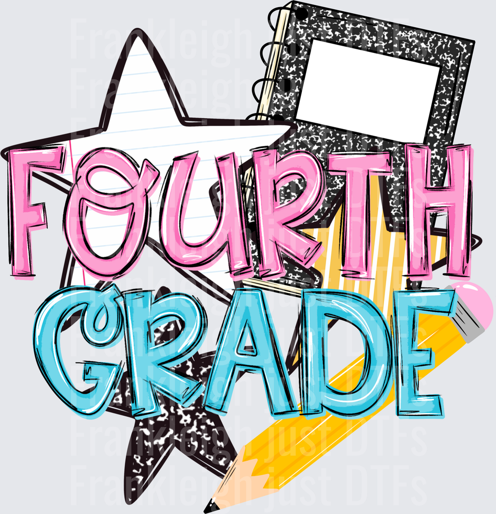 Fourth Grade Pink and Blue Bold School Supply Design