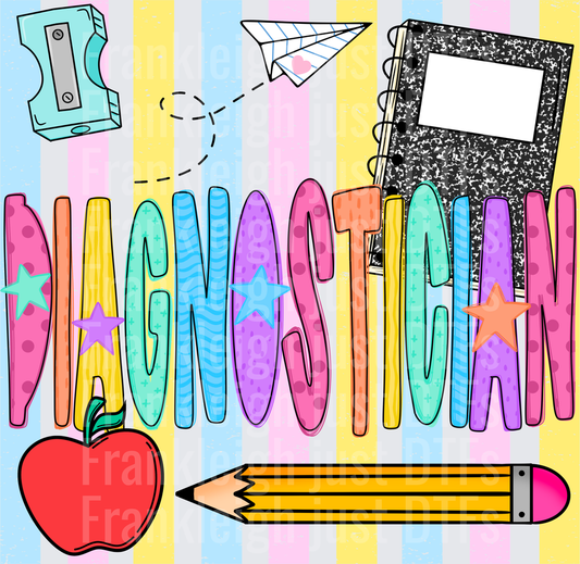 Diagnostician Colorful School Supplies Doodle with Stars and Apple