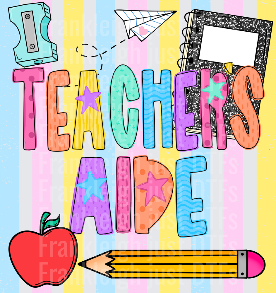 Teachers aid Colorful School Supplies Doodle with Stars and Apple
