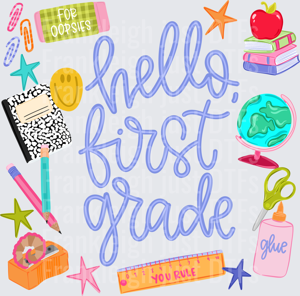 HELLO FIRST GRADE PURPLE school collage