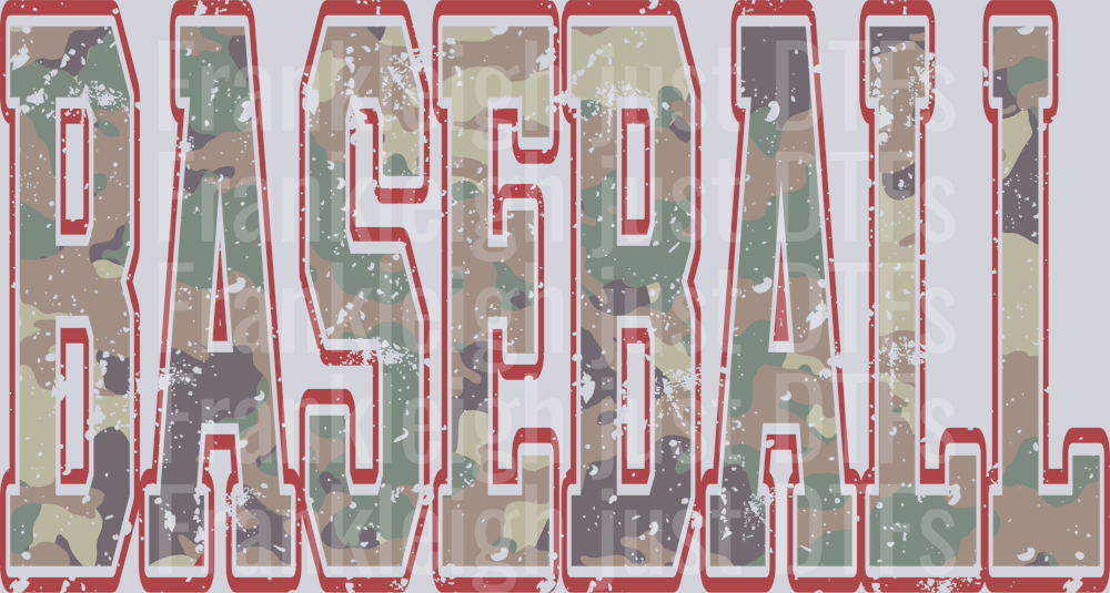 Vintage distressed camo baseball red outline