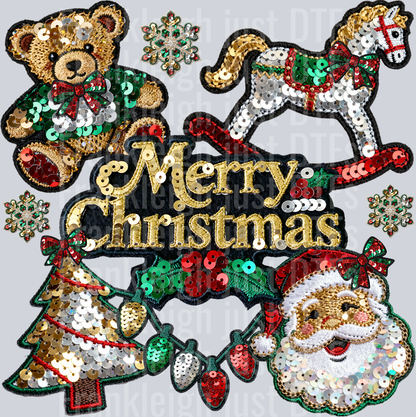 vintage merry christmas collage sequins