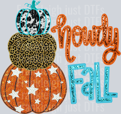 Howdy Fall Faux Sequins Teal