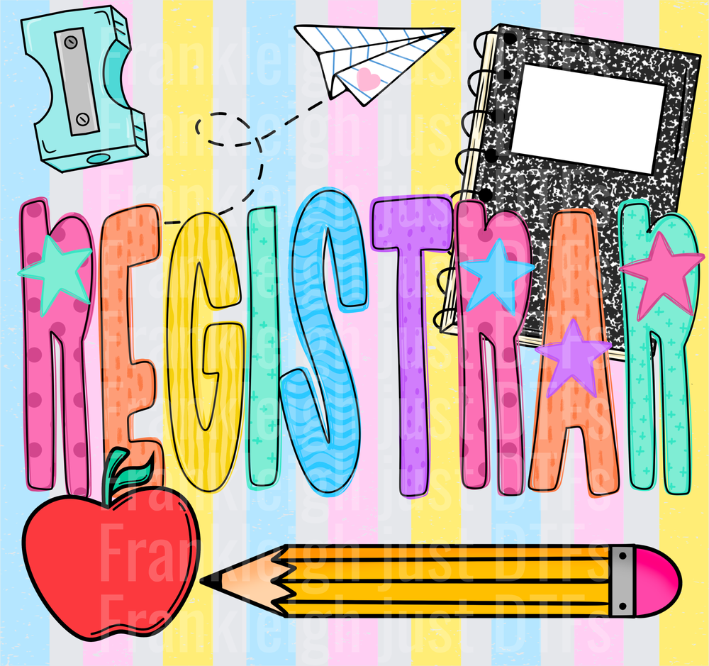 Registar Colorful School Supplies Doodle with Stars and Apple
