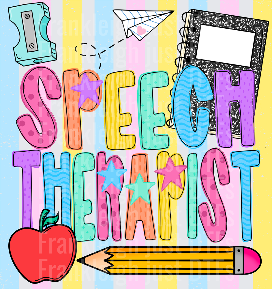 Speech therapist Colorful School Supplies Doodle with Stars and Apple