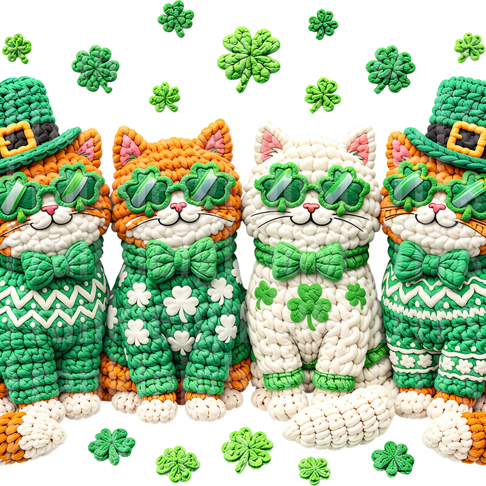 Faux Yarn St Patrick's Day Cats PNG