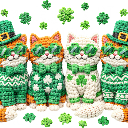 Faux Yarn St Patrick's Day Cats PNG
