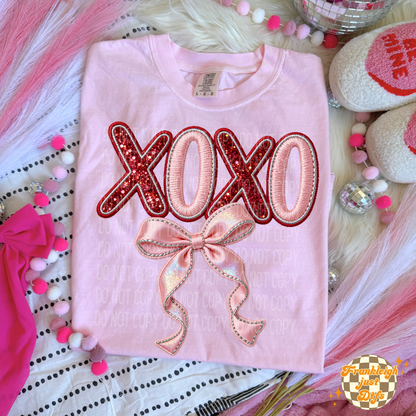 xoxo bow faux embroidery
